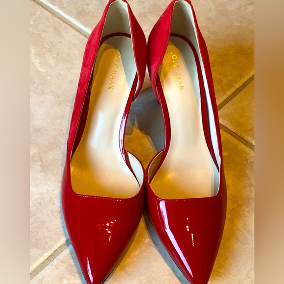 COLE HAAN sz 6.5 cherry red heels Worn once Pointed patent toe, balance in suede - Picture 2 of 6